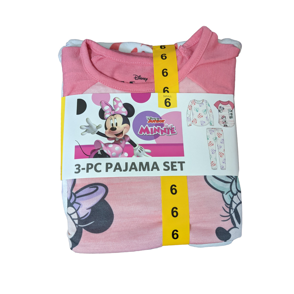 Disney Minnie Mouse 3 Piece Pajama Set Small Girls 6 Pink White Sleep Pjs‎ Night